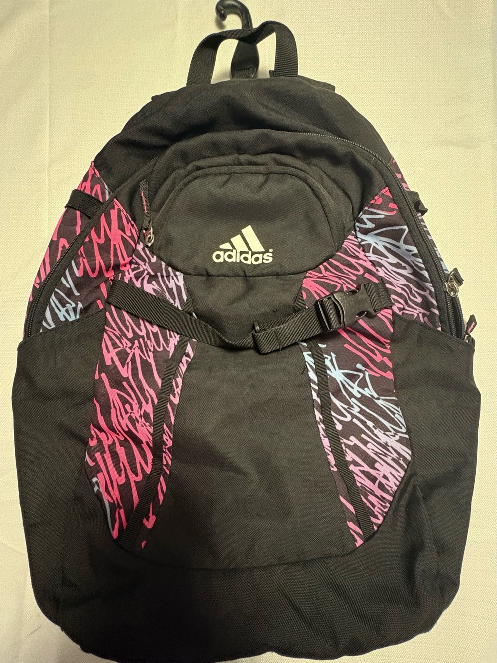adidas Black Backpack with Pink & Lavender Graffiti Accents